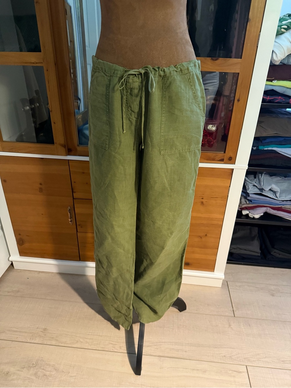 Juicy Couture Olive Green Linen Drawstring Pants